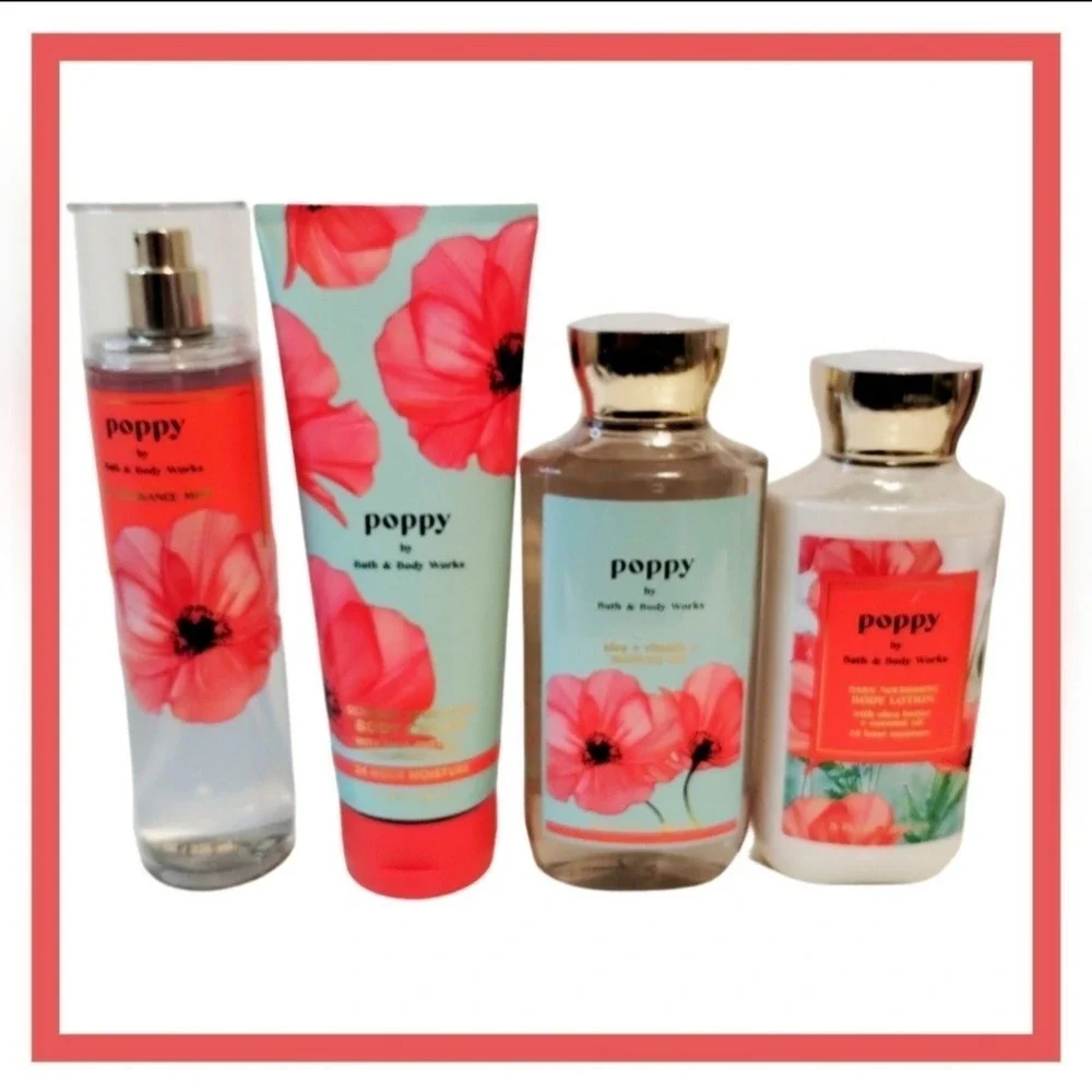 RARE Bath &‎ Body Works Womens POPPY 4pcs Full size Bundle Aroma Skin Care